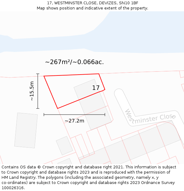 17, WESTMINSTER CLOSE, DEVIZES, SN10 1BF: Plot and title map