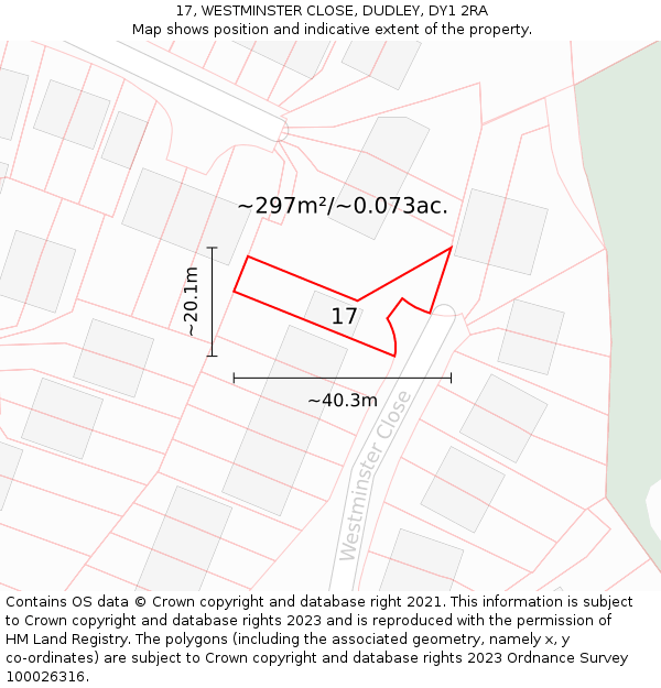 17, WESTMINSTER CLOSE, DUDLEY, DY1 2RA: Plot and title map