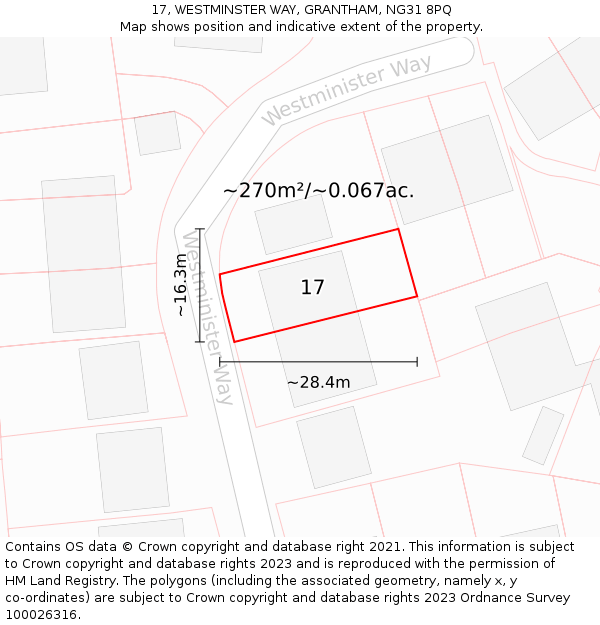 17, WESTMINSTER WAY, GRANTHAM, NG31 8PQ: Plot and title map