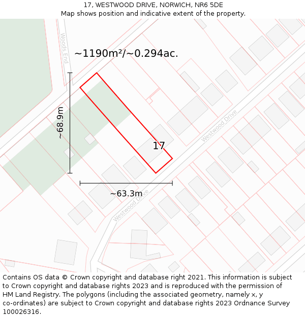 17, WESTWOOD DRIVE, NORWICH, NR6 5DE: Plot and title map