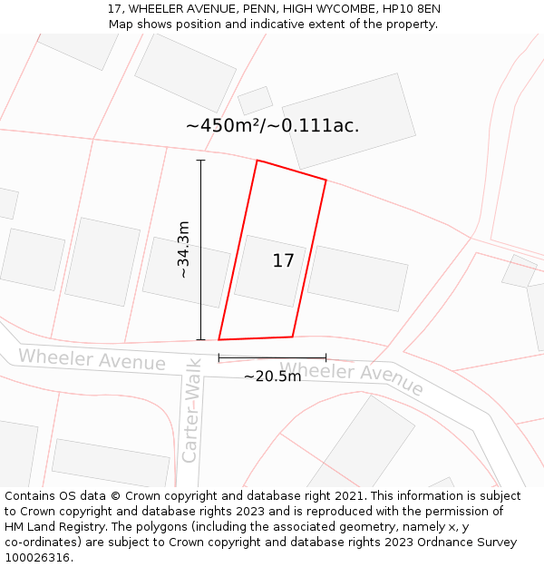 17, WHEELER AVENUE, PENN, HIGH WYCOMBE, HP10 8EN: Plot and title map