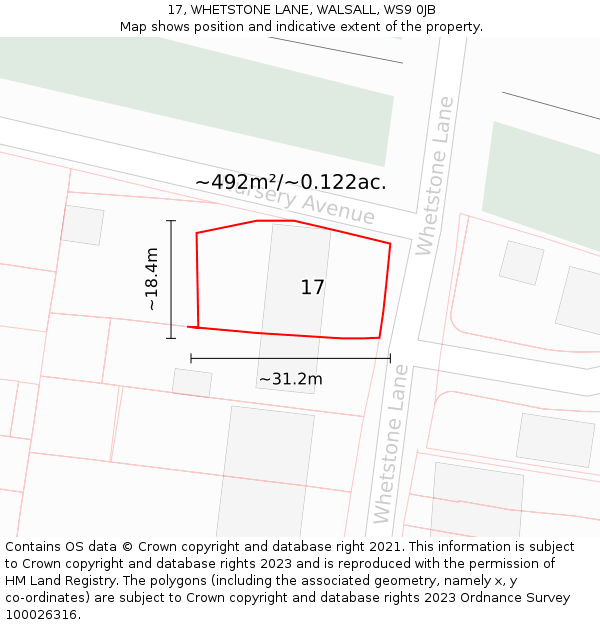 17, WHETSTONE LANE, WALSALL, WS9 0JB: Plot and title map
