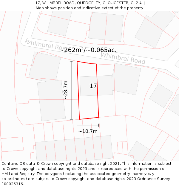 17, WHIMBREL ROAD, QUEDGELEY, GLOUCESTER, GL2 4LJ: Plot and title map
