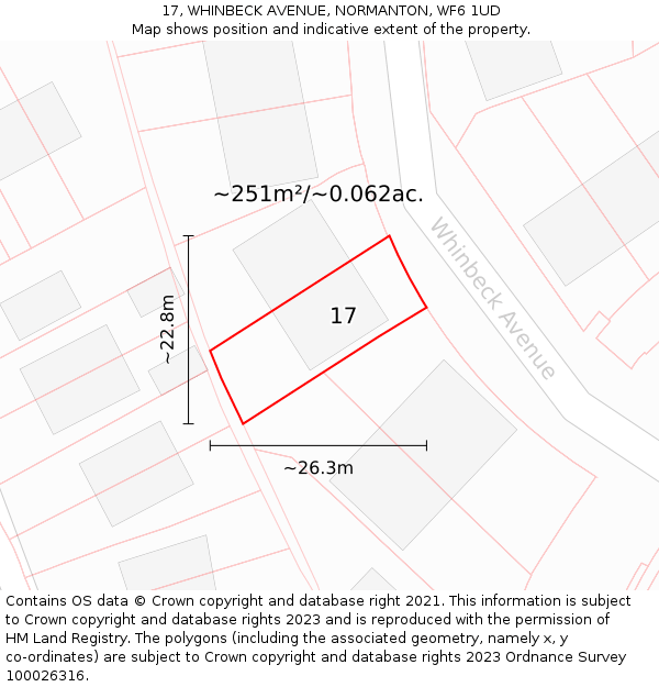 17, WHINBECK AVENUE, NORMANTON, WF6 1UD: Plot and title map