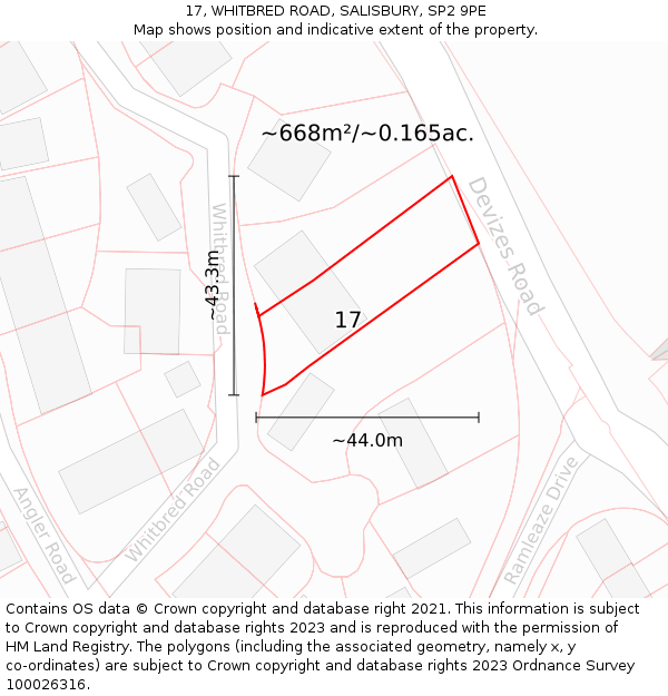 17, WHITBRED ROAD, SALISBURY, SP2 9PE: Plot and title map