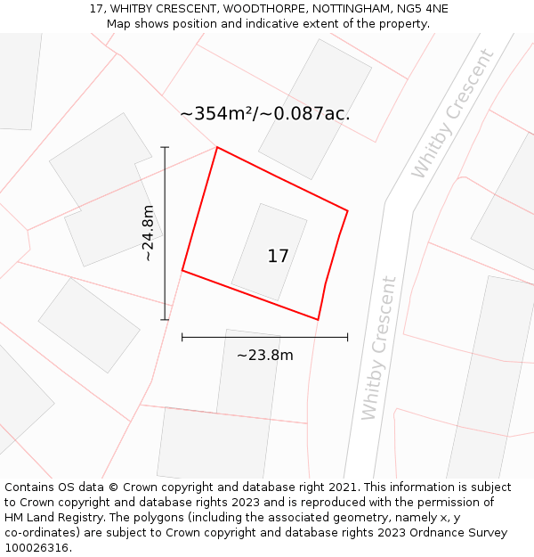 17, WHITBY CRESCENT, WOODTHORPE, NOTTINGHAM, NG5 4NE: Plot and title map