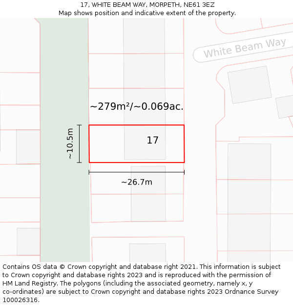 17, WHITE BEAM WAY, MORPETH, NE61 3EZ: Plot and title map