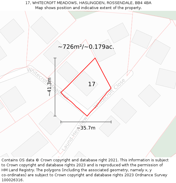 17, WHITECROFT MEADOWS, HASLINGDEN, ROSSENDALE, BB4 4BA: Plot and title map