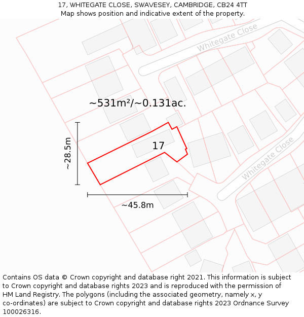 17, WHITEGATE CLOSE, SWAVESEY, CAMBRIDGE, CB24 4TT: Plot and title map