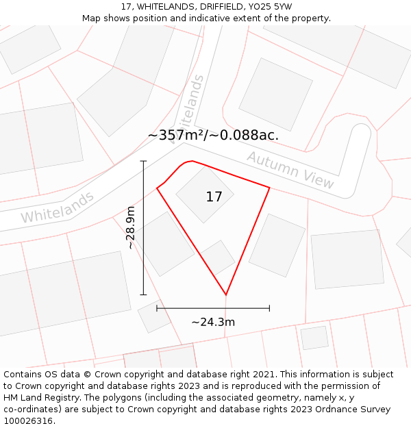 17, WHITELANDS, DRIFFIELD, YO25 5YW: Plot and title map
