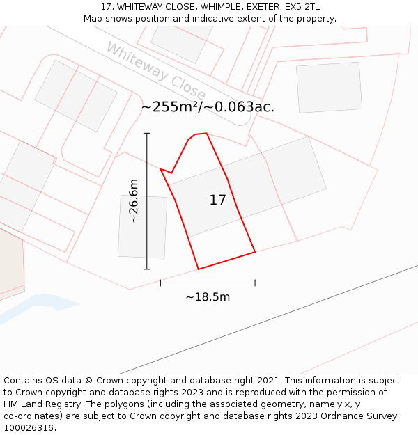 17, WHITEWAY CLOSE, WHIMPLE, EXETER, EX5 2TL: Plot and title map