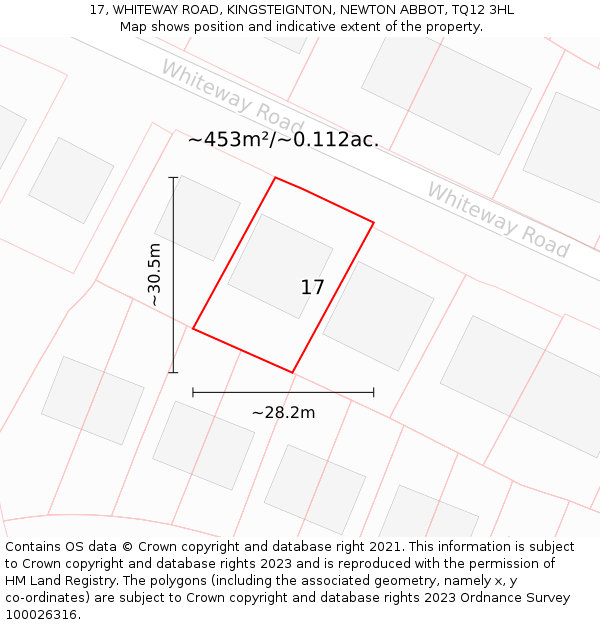 17, WHITEWAY ROAD, KINGSTEIGNTON, NEWTON ABBOT, TQ12 3HL: Plot and title map