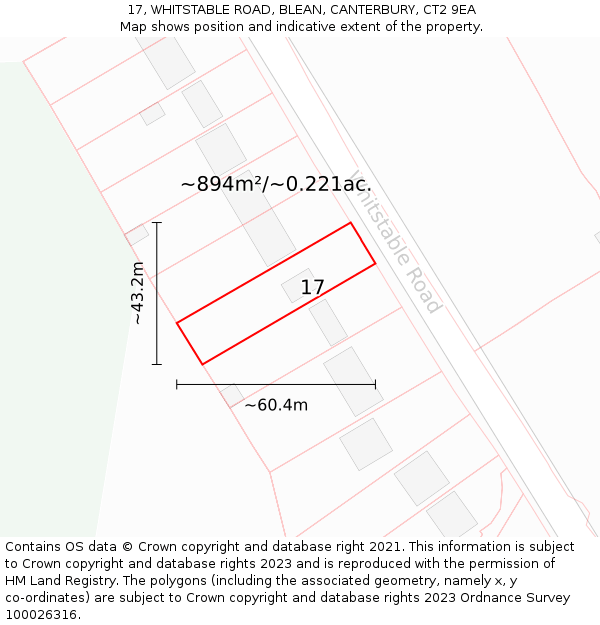17, WHITSTABLE ROAD, BLEAN, CANTERBURY, CT2 9EA: Plot and title map