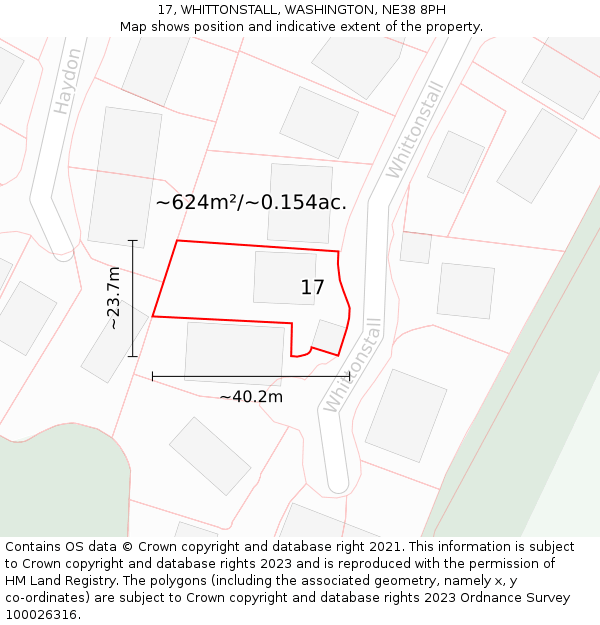 17, WHITTONSTALL, WASHINGTON, NE38 8PH: Plot and title map