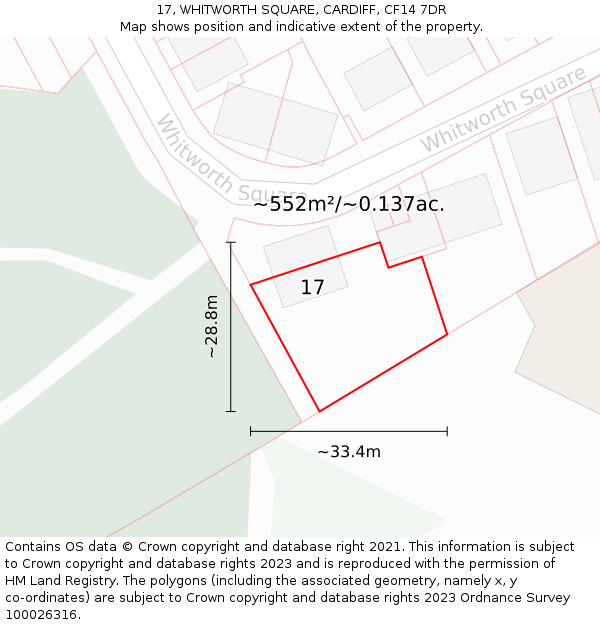 17, WHITWORTH SQUARE, CARDIFF, CF14 7DR: Plot and title map