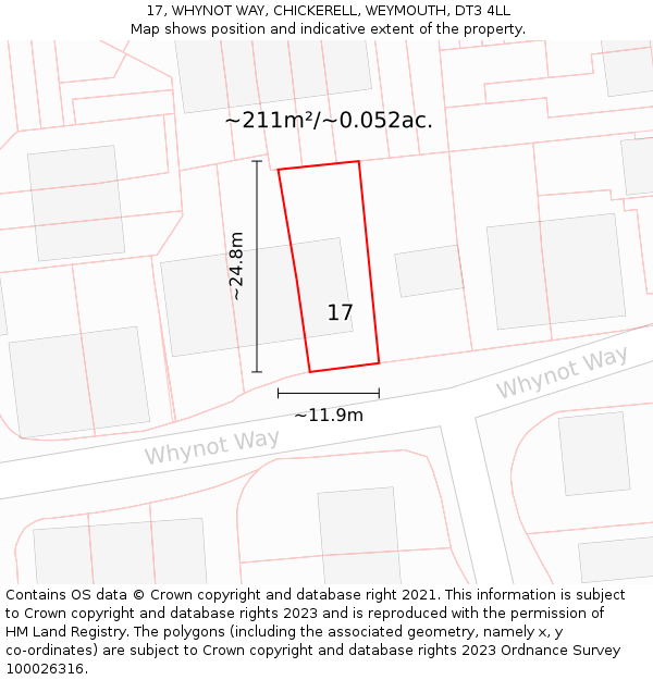 17, WHYNOT WAY, CHICKERELL, WEYMOUTH, DT3 4LL: Plot and title map