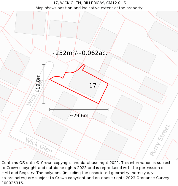17, WICK GLEN, BILLERICAY, CM12 0HS: Plot and title map