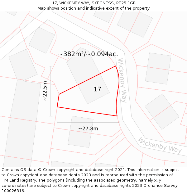 17, WICKENBY WAY, SKEGNESS, PE25 1GR: Plot and title map