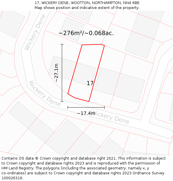 17, WICKERY DENE, WOOTTON, NORTHAMPTON, NN4 6BE: Plot and title map