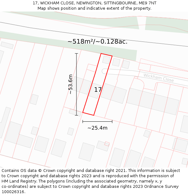 17, WICKHAM CLOSE, NEWINGTON, SITTINGBOURNE, ME9 7NT: Plot and title map