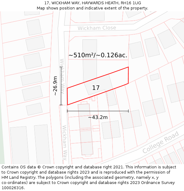 17, WICKHAM WAY, HAYWARDS HEATH, RH16 1UG: Plot and title map