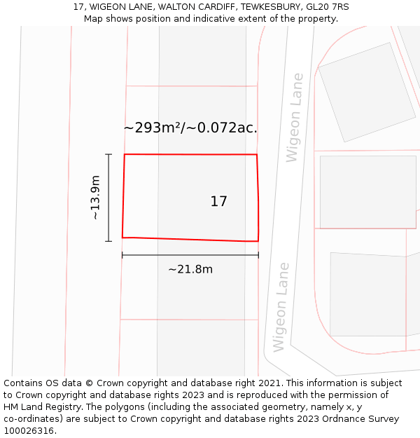 17, WIGEON LANE, WALTON CARDIFF, TEWKESBURY, GL20 7RS: Plot and title map