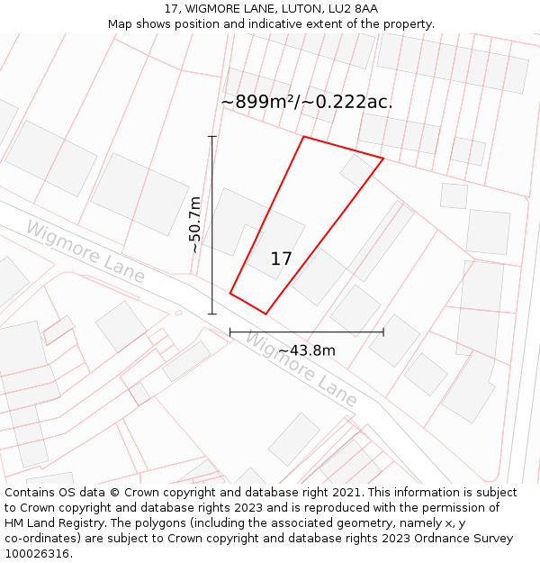 17, WIGMORE LANE, LUTON, LU2 8AA: Plot and title map