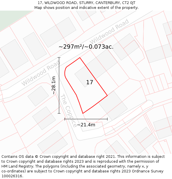 17, WILDWOOD ROAD, STURRY, CANTERBURY, CT2 0JT: Plot and title map