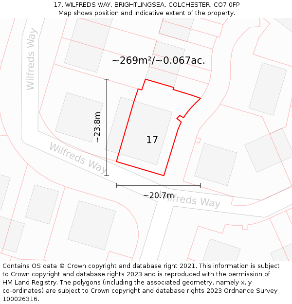17, WILFREDS WAY, BRIGHTLINGSEA, COLCHESTER, CO7 0FP: Plot and title map