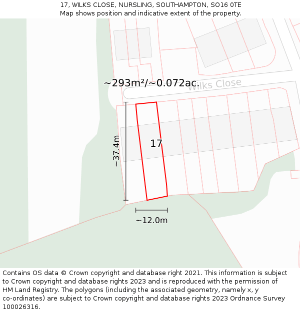17, WILKS CLOSE, NURSLING, SOUTHAMPTON, SO16 0TE: Plot and title map