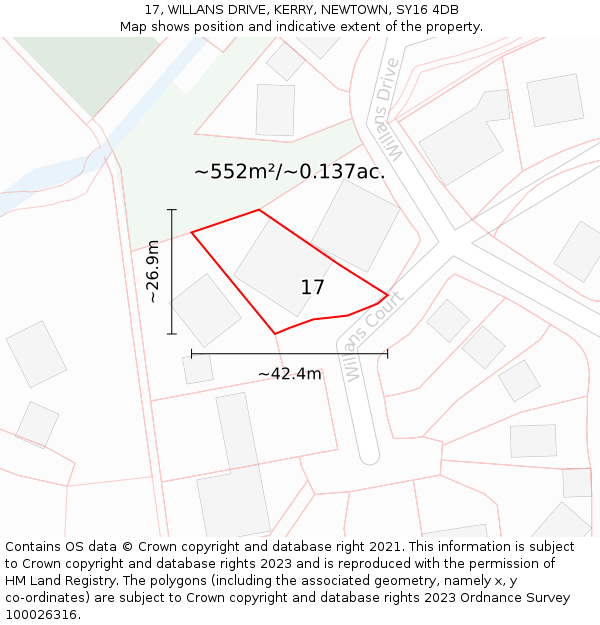 17, WILLANS DRIVE, KERRY, NEWTOWN, SY16 4DB: Plot and title map