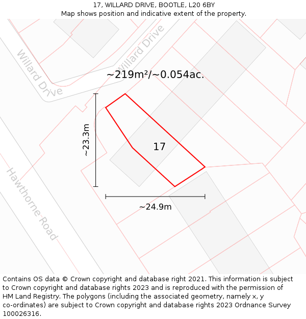 17, WILLARD DRIVE, BOOTLE, L20 6BY: Plot and title map
