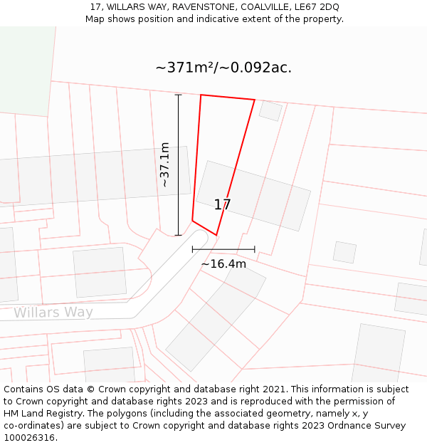17, WILLARS WAY, RAVENSTONE, COALVILLE, LE67 2DQ: Plot and title map