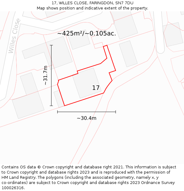 17, WILLES CLOSE, FARINGDON, SN7 7DU: Plot and title map