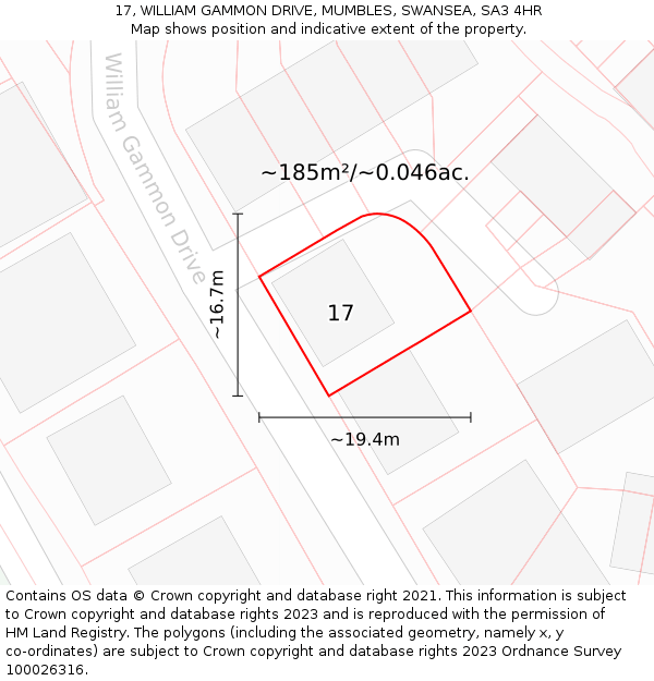 17, WILLIAM GAMMON DRIVE, MUMBLES, SWANSEA, SA3 4HR: Plot and title map
