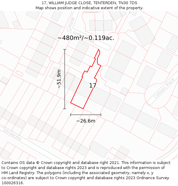 17, WILLIAM JUDGE CLOSE, TENTERDEN, TN30 7DS: Plot and title map