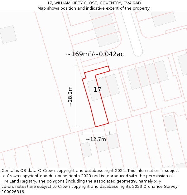 17, WILLIAM KIRBY CLOSE, COVENTRY, CV4 9AD: Plot and title map