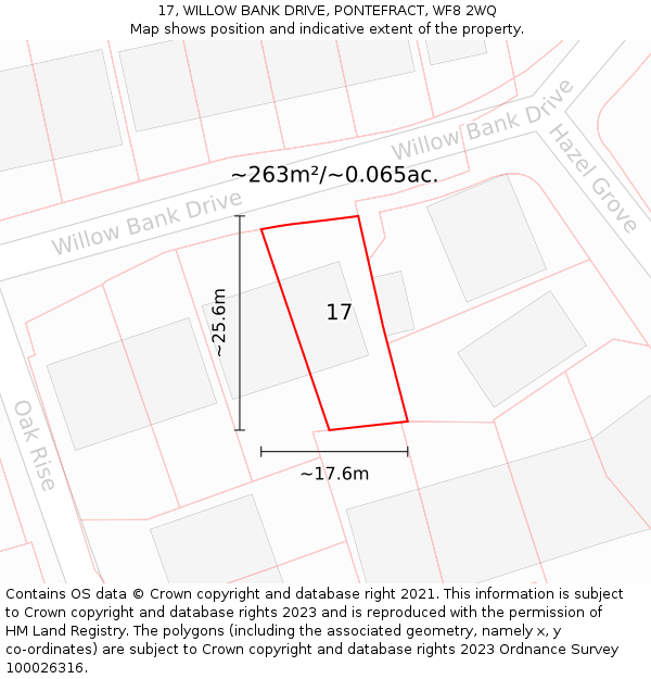 17, WILLOW BANK DRIVE, PONTEFRACT, WF8 2WQ: Plot and title map