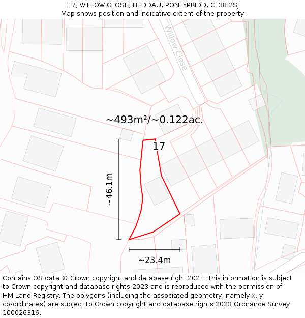 17, WILLOW CLOSE, BEDDAU, PONTYPRIDD, CF38 2SJ: Plot and title map