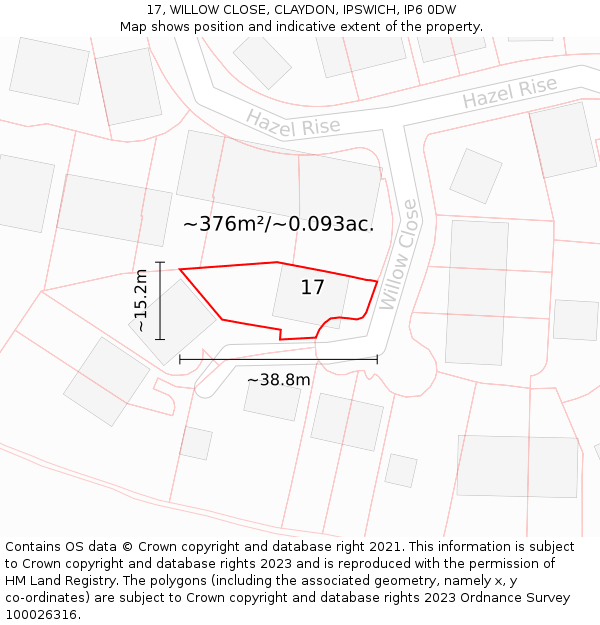 17, WILLOW CLOSE, CLAYDON, IPSWICH, IP6 0DW: Plot and title map