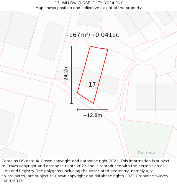17, WILLOW CLOSE, FILEY, YO14 9NY: Plot and title map