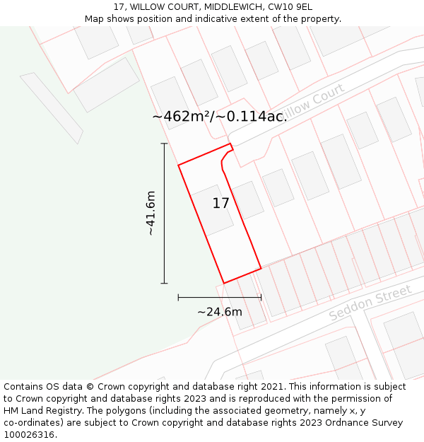 17, WILLOW COURT, MIDDLEWICH, CW10 9EL: Plot and title map