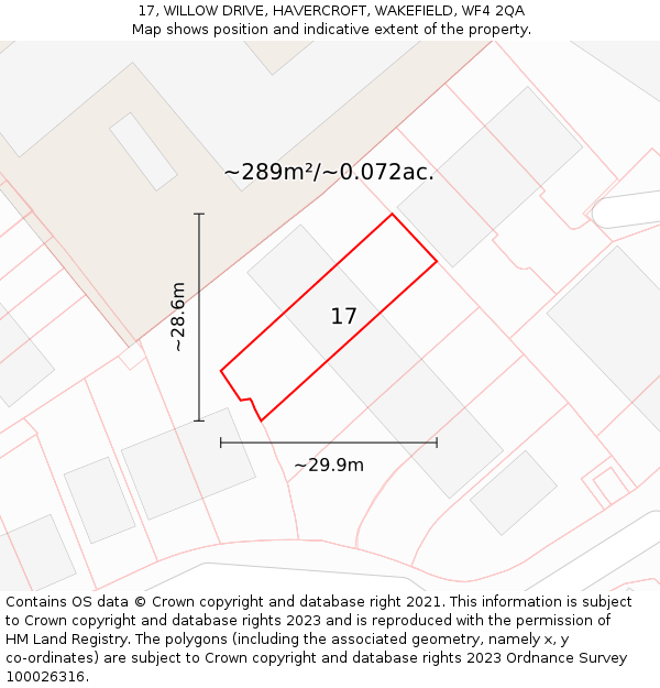 17, WILLOW DRIVE, HAVERCROFT, WAKEFIELD, WF4 2QA: Plot and title map
