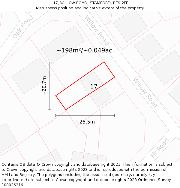 17, WILLOW ROAD, STAMFORD, PE9 2FF: Plot and title map