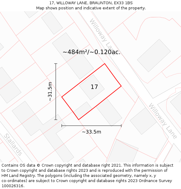 17, WILLOWAY LANE, BRAUNTON, EX33 1BS: Plot and title map