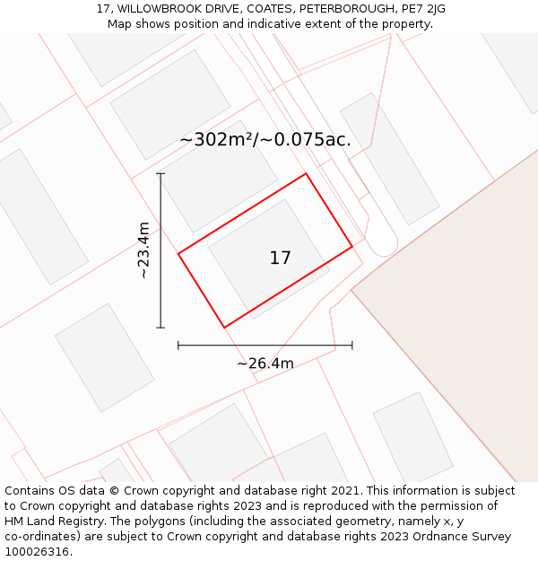 17, WILLOWBROOK DRIVE, COATES, PETERBOROUGH, PE7 2JG: Plot and title map