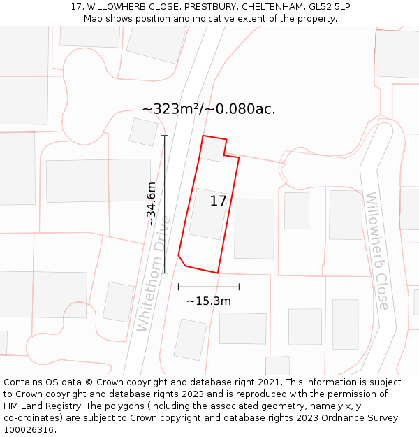 17, WILLOWHERB CLOSE, PRESTBURY, CHELTENHAM, GL52 5LP: Plot and title map
