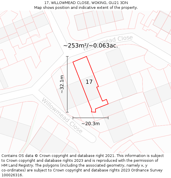 17, WILLOWMEAD CLOSE, WOKING, GU21 3DN: Plot and title map