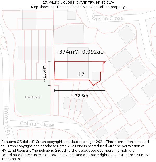 17, WILSON CLOSE, DAVENTRY, NN11 9WH: Plot and title map