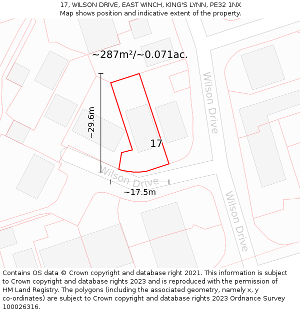 17, WILSON DRIVE, EAST WINCH, KING'S LYNN, PE32 1NX: Plot and title map